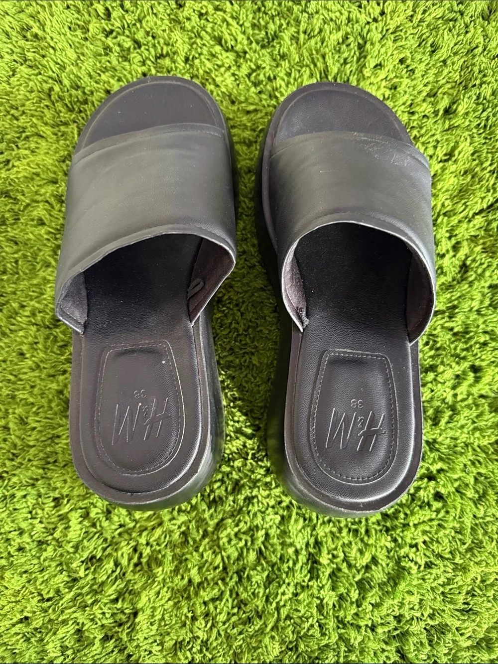 H&M Black Slide Sandals with Wide Single Strap